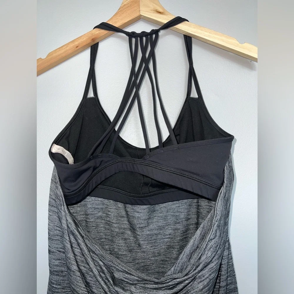 Lululemon Lighten Up Tank Heather Gray Black Strappy Back Size 10 - Picture 9 of 14